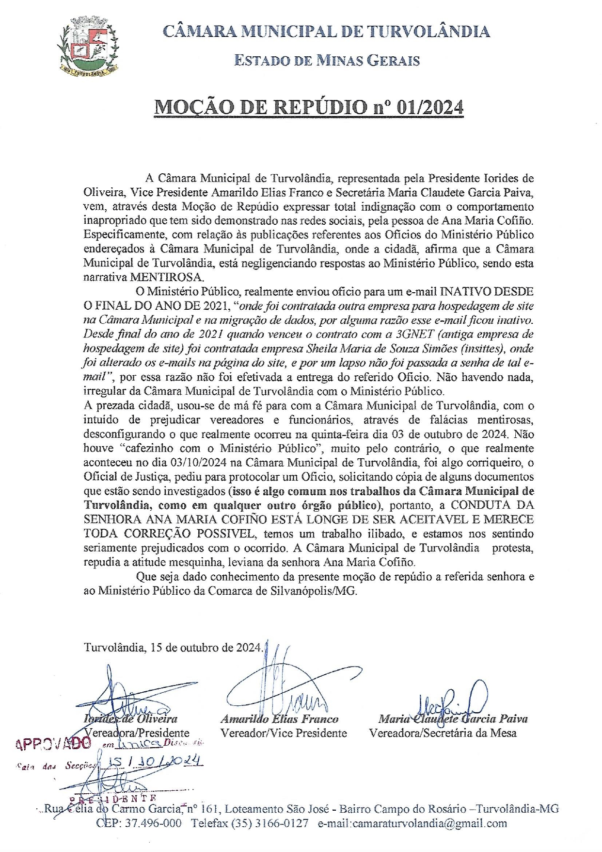 Imagem da notícia: MOÇÃO DE REPUDIO.