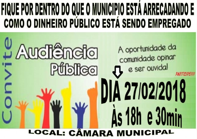 Imagem da notícia: AUDIÊNCIA PÚBLICA 3º QUADRIMESTRE 2017