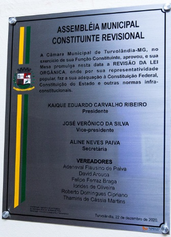 Imagem da notícia: Promulgação da Lei Orgânica do Município e Inauguração da Escola do Legislativo ” Vereadora Sara Ferreira Ramos”, realizada no dia 22 de dezembro de 2020.